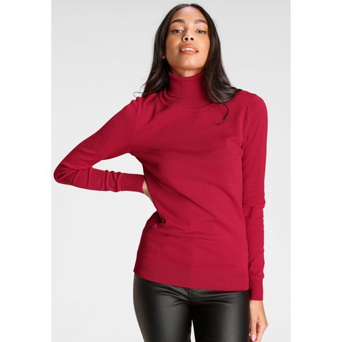 Rollkragenpullover BRUNO BANANI, Damen, Gr. 36/38, rot, Feinstrick, Obermaterial: 70% Viskose, 30% Polyamid, Basic, figurbetont hüftlang, Langarm Rippbündchen, Pullover Rollkragenpullover Pullover, mit Metalllogo, Topseller