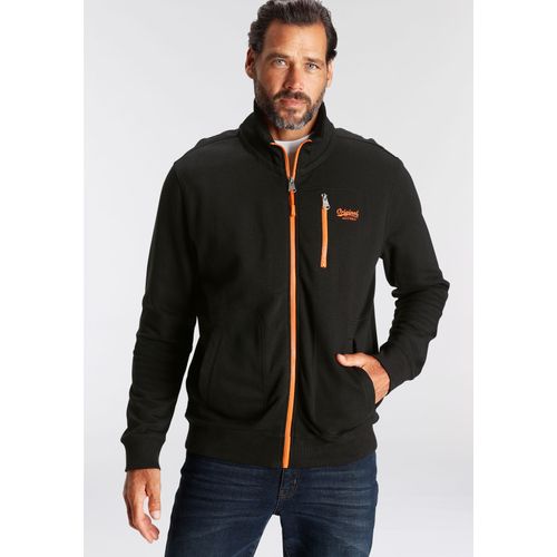 Sweatjacke MAN'S WORLD, Herren, Gr. L (52/54), schwarz, angeraute Sweatware, Obermaterial: 60% Baumwolle, 40% Polyester, unifarben, casual, normal, Langarm Rippbündchen, Sweatjacken, mit kontrastfarbigem Reißverschluss