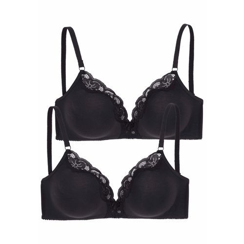 Bralette-BH PETITE FLEUR Gr. 75, Cup A, schwarz (2xschwarz) Damen BHs Wäsche Teenie-BH BH BH-Set ohne Bügel aus Baumwolle mit Spitze