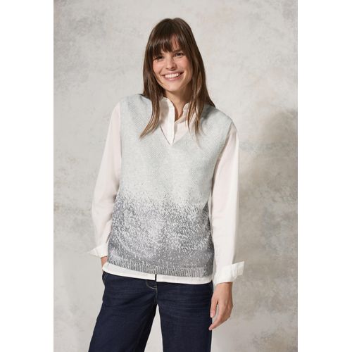 Kurzarmpullover CECIL, Damen, Gr. S (38), weiß (soft silber melange), Web, 35% Baumwolle, 32% Polyacryl, 29% Polyester, 4% Elasthan, bedruckt, casual, normal normal, V-Ausschnitt, ohne Ärmel Bündchen, Pullover, mit V-Ausschnitt