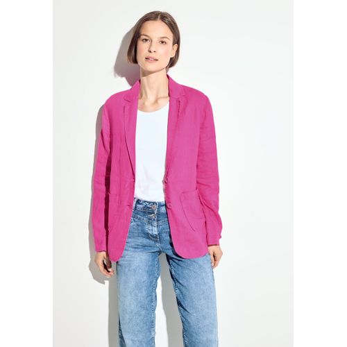 Kurzblazer CECIL, Damen, Gr. XL (44), pink (bloomy pink), Web, 100% Leinen, unifarben, casual, gerade hüftlang, V-Ausschnitt, Langarm Bündchen, Blazer, mit Reverskragen