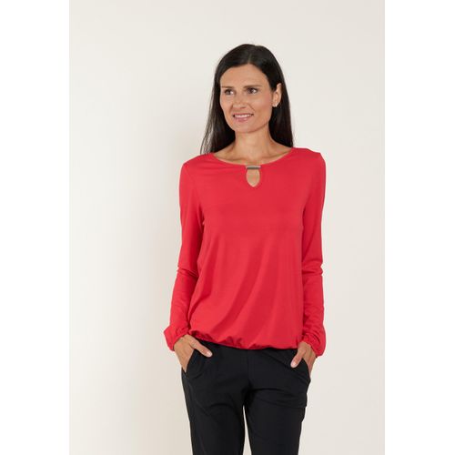 Langarmshirt SEIDEL MODEN, Damen, Gr. 44, rot, Obermaterial: 95% Viskose, 5% Elasthan, unifarben, casual, regular fit taillenbedeckt, Rundhals, Langarm elastischer Bund, Shirts, mit Tropfenausschnitt, MADE IN GERMANY