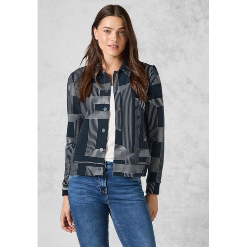 Kurzjacke CECIL, Damen, Gr. XXL (46), blau (deep petrol), Web, 71% Baumwolle, 27% Polyester, 2% Elasthan, bedruckt, casual, gerade normal, ohne Ausschnitt, Langarm Bündchen, Jacken, mit Knopfleiste