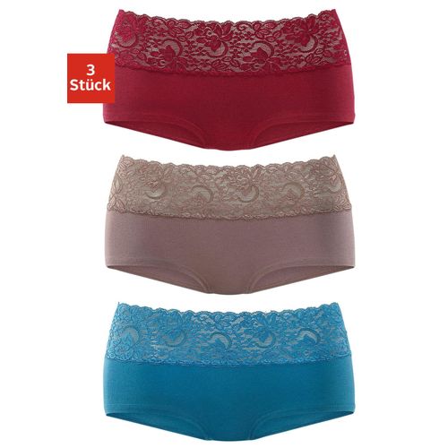 Panty VIVANCE Gr. 32/34, bunt (petrol, taupe, bordeaux), Damen, Single Jersey, Obermaterial: 95% Baumwolle, 5% Elasthan. Spitze: 93% Polyamid, 7% Elasthan (LYCRA), Unterhosen, aus elastischer Baumwolle mit floraler Spitze