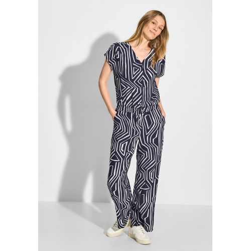 Overall CECIL, Damen, Gr. L, US-Größen, blau (universal blau), Stoff, 87% Viskose, 13% Polyamid, unifarben, casual, normal normal, V-Ausschnitt, Kurzarm Bündchen, Overalls, mit Tunnelzug an der Taille