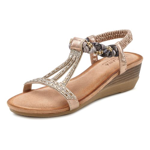 Sandale LASCANA Gr. 41, rosegold (roségoldfarben) Damen Schuhe Damenschuh Riemchensandale Sandalette Sommerschuh mit Schmucksteinen, Glitzer, elastische Riemen, Sandalette,Sommerschuh