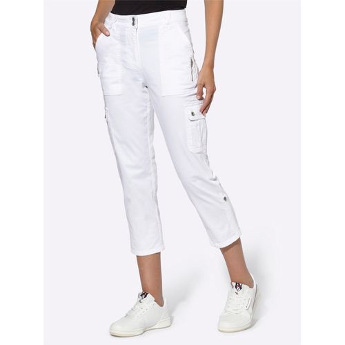 Cargohose HEINE, Damen, Gr. 36, Normalgrößen, weiß, 98% Baumwolle, 2% Elasthan, unifarben, 7/8-Länge, Hosen