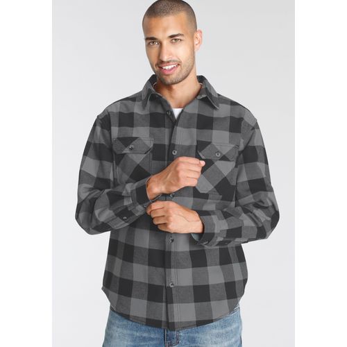 Outdoorhemd AJC, Herren, Gr. M, N-Gr, schwarz (schwarz grau), Web, Obermaterial: 60% Baumwolle, 40% Polyester. Innenseite: 100% Polyester, kariert, casual, bequem, Langarm, Hemden, Overshirt mit Karomuster