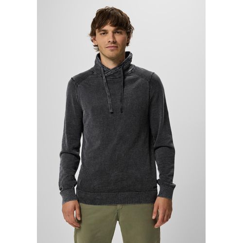 Stehkragenpullover STREET ONE MEN, Herren, Gr. S (38), schwarz, Web, 100% Baumwolle, unifarben, casual, normal normal, hoch geschlossener Ausschnitt, Langarm Bündchen, Pullover, aus reiner Baumwolle