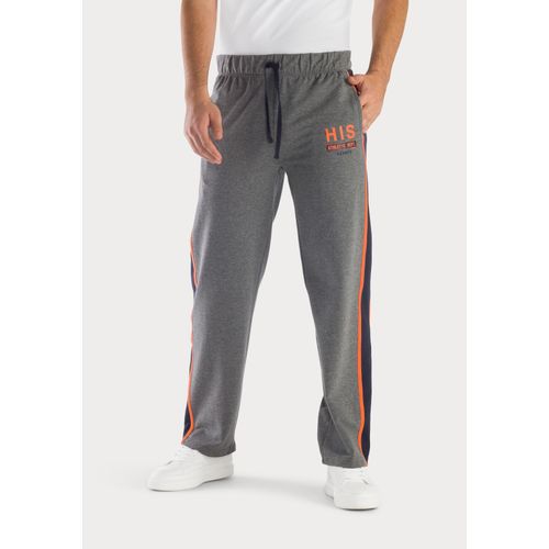 Sweathose H.I.S, Herren, Gr. 44/46 (S), N-Gr, grau (dunkelgrau, meliert), Sweatware, Obermaterial: 60% Baumwolle, 40% Polyester, unifarben mit Farbeinsatz, Basic, bequem lang, Hosen, aus weicher Sweatware