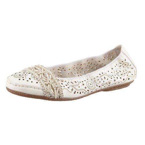 Ballerina RIEKER Gr. 36 (3,5), weiß Damen Schuhe Slipper, Flache mit Rundum-Gummizug