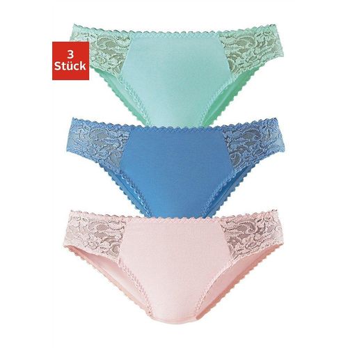 Jazz-Pants Slips PETITE FLEUR, Damen, Gr. 52/54, bunt (blau, rosé, mint), Jersey, Spitze, Obermaterial: 93% Baumwolle, 7% Elasthan. Spitze: 95% Polyamid, 5% Elasthan, unifarben, körpernah, Unterhosen, aus elastischer Baumwoll-Qualität