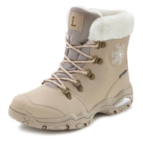 Winterstiefelette LASCANA, Damen, Gr. 39, beige, Obermaterial: 100% Synthetik. Futter: 100% Polyester. Decksohle: 100% Polyester. Laufsohle: 100% Synthetik, gemustert, casual, Schuhe Winterboots Schnürboots, Stiefelette,Stiefel,Winterstiefel wind-& wasserabweisender Tex-Membran