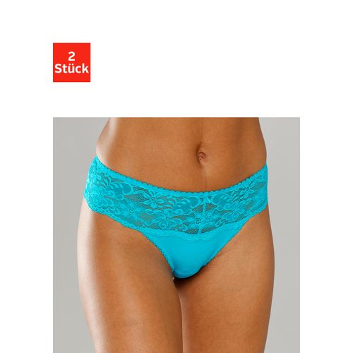 String NUANCE Gr. 32/34, blau (2xtürkis) Damen Unterhosen Dessous mit breitem Spitzenband