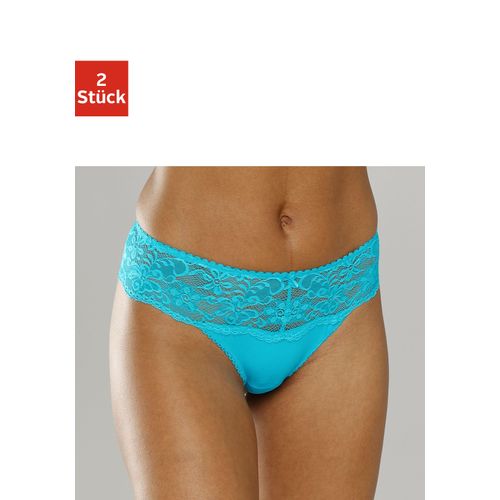 String NUANCE Gr. 36/38, blau (2xtürkis) Damen Unterhosen Dessous mit breitem Spitzenband