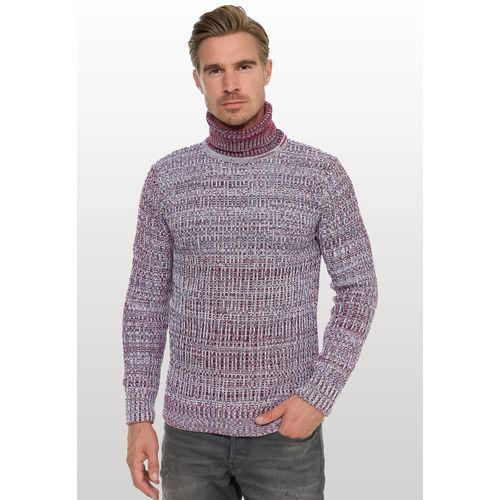 Rollkragenpullover RUSTY NEAL, Herren, Gr. M, rot, 70% Polyacryl, 30% Baumwolle, meliert, casual, normal, hoch geschlossener Ausschnitt, Langarm, Pullover, im angesagten Strickdesign