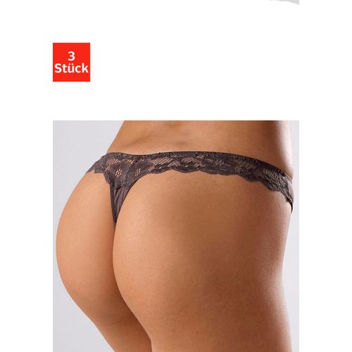 String PETITE FLEUR Gr. 32/34, braun (braun, toffee, puder), Damen, Spitze, Microtouch, Obermaterial: 64% Polyester, 25% Polyamid, 11% Elasthan, Unterhosen, hinten komplett aus zarter Jacquardspitze