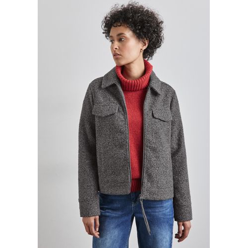 Kurzjacke STREET ONE, Damen, Gr. 46, grau (echo grau meliert), Stoff, Obermaterial: 100% Polyester; Futter: 100% Polyester, unifarben, casual, normal normal, V-Ausschnitt, Langarm Bündchen, Jacken, mit Brusttaschen