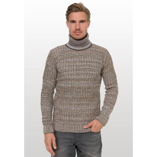 Rollkragenpullover RUSTY NEAL, Herren, Gr. S, beige, 70% Polyacryl, 30% Baumwolle, meliert, casual, normal, hoch geschlossener Ausschnitt, Langarm, Pullover, im angesagten Strickdesign