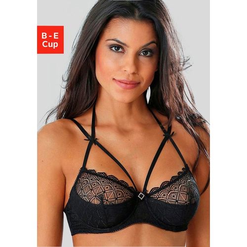 Büstenhebe PETITE FLEUR GOLD, Damen, Gr. 80, Cup D, schwarz, Spitze, Obermaterial: 90% Polyamid, 10% Elasthan, sexy, BHs BH Bügel-BH Büstenhebe Hochzeitsdessous Hochzeitswäsche Neckholder-BH Reizwäsche Spitzenwäsche, mit Neckholder und Strass-Applikation, sexy Dessous, Reizwäsche