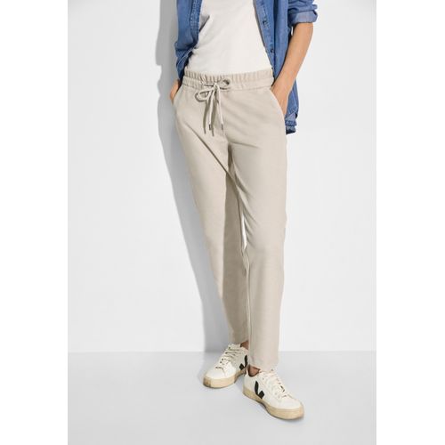 Stoffhose CECIL Gr. L, Länge 28, beige (boulder beige), Damen, Stoff, 88% Polyester, 10% Viskose, 2% Elasthan, unifarben, Hosen, Elastikbund mit Tunnelzug