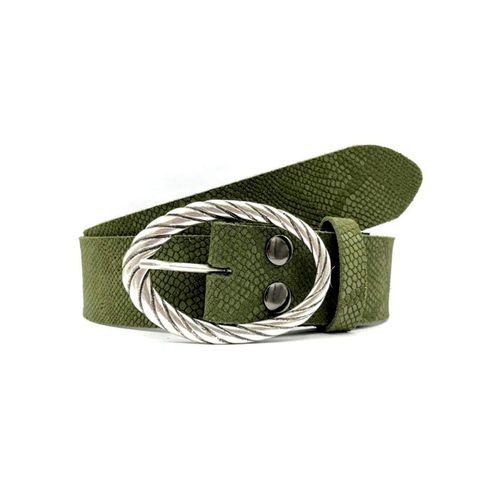 Ledergürtel, Damen, Gr. 85, grün (khaki), Leder, RETTUNGSRING BY SHOWROOM 019, unifarben, Reptilienprägung, vintage, modisch, Gürtel, Reptilienprägung, Vollrindleder
