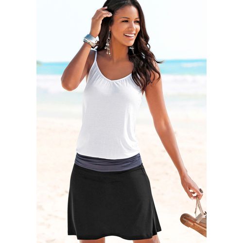 Strandkleid BEACHTIME, Damen, Gr. 34, N-Gr, schwarz (schwarz, grau), Jersey, Obermaterial: 100% Viskose, casual, figurumspielend kniefrei, V-Ausschnitt, ohne Ärmel, Kleider, aus Viskosejersey mit verstellbaren Trägern, kurzes Sommerkleid