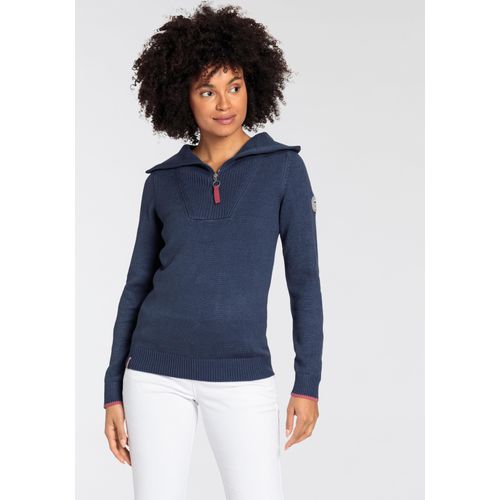 Troyer KANGAROOS, Damen, Gr. 44/46 (L), blau (marine melange), Feinstrick, Obermaterial: 60% Baumwolle, 40% Polyacryl, meliert, casual, figurbetont hüftbedeckend, Langarm Rippbündchen, Pullover, mit Reißverschluss - NEUE-KOLLEKTION