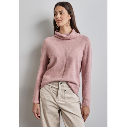 Rollkragenpullover STREET ONE, Damen, Gr. 46, rosa (petal rose meliert), Web, 37% Baumwolle, 34% Polyacryl, 26% Polyester, 3% Elasthan, unifarben, casual, normal normal, hoch geschlossener Ausschnitt, Langarm Bündchen, Pullover, im soften Baumwoll-Mix