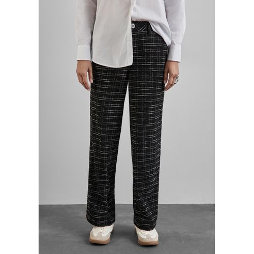 Stoffhose STREET ONE, Damen, Gr. 40, Länge 30, schwarz, Stoff, 68% Polyester, 28% Viskose, 4% Baumwolle, kariert, casual, comfort fit normal, Hosen, High Waist