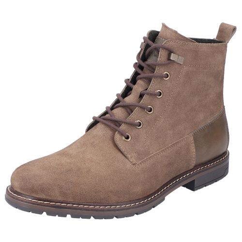 Schnürstiefelette RIEKER, Herren, Gr. 43, grau (taupe), Leder, klassisch, Schuhe, Blockabsatz, Schnürboots, Businesschuh mit Ziernähten