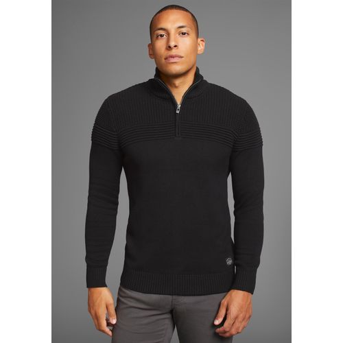 Troyer BRUNO BANANI, Herren, Gr. XXL, schwarz, Strick, Obermaterial: 50% Baumwolle, 50% Polyacryl, casual, Basic schmal, Langarm Rippbündchen, Pullover, mit Reißverschluss - NEUE KOLLEKTION