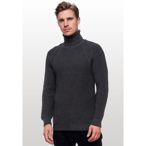 Rollkragenpullover RUSTY NEAL, Herren, Gr. L, grau (anthrazit), 50% Baumwolle, 50% Polyacryl, unifarben, casual, normal, hoch geschlossener Ausschnitt, Langarm, Pullover, mit kuscheligem Rollkragen