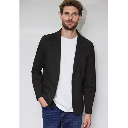 Blouson STREET ONE MEN, Herren, Gr. XL (44), schwarz, Stoff, 70% Polyester, 25% Viskose, 5% Elasthan, unifarben, casual, normal normal, V-Ausschnitt, Langarm abgesteppt, Jacken, mit Reverskragen