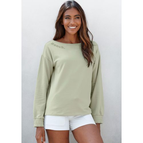 Sweatshirt BENCH. LOUNGEWEAR Gr. 52/54, grün (pistazie) Damen Sweatshirts mit gerafften Ärmelbündchen, Loungeanzug