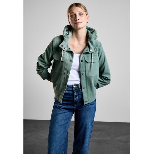 Kurzjacke STREET ONE, Damen, Gr. 46, grün (seafoam grün), Stoff, 97% Polyester, 3% Elasthan, unifarben, casual, normal kurz, ohne Ausschnitt, Langarm Bündchen, Jacken, in angenehmen Materialmix
