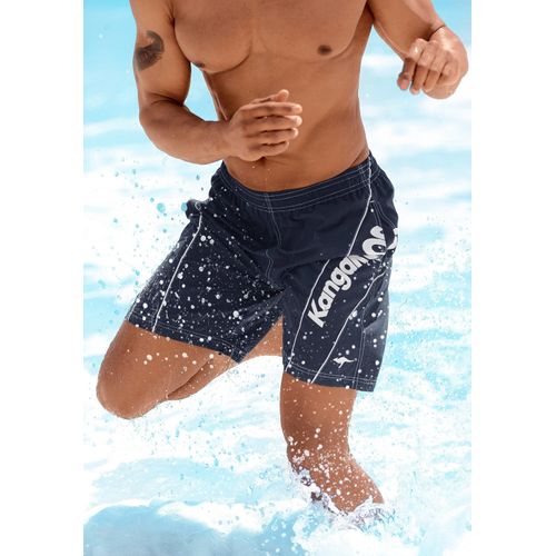 Badeshorts KANGAROOS, Herren, Gr. 5, N-Gr, blau (marine), Microfaser, Polyester, unifarben, Badehosen, mit Kangaroos Schriftzug