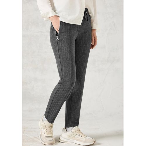 Stoffhose CECIL, Damen, Gr. S, Länge 28, grau (dunkelgrau melange), Stoff, 67% Polyester, 30% Viskose, 3% Elasthan, gestreift, casual, comfort fit normal, Hosen, Middle Waist