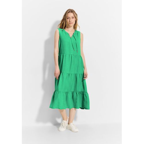 Sommerkleid CECIL, Damen, Gr. XL (44), US-Größen, grün (juicy apple grün), Stoff, 55% Leinen, 45% Viskose, unifarben, casual, weit kniebedeckend, Rundhals, ohne Ärmel Bündchen, Kleider, mit Volant