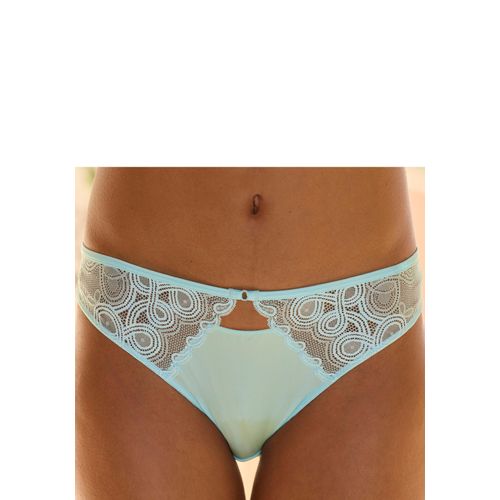 Tanga LASCANA Gr. 36/38, blau (aquablau), Damen, Microfaser, Spitze, Obermaterial: 89% Polyamid, 11% Elasthan, Unterhosen, mit extravaganten Spitzeneinsätzen