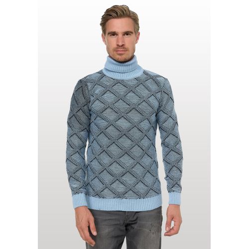 Rollkragenpullover RUSTY NEAL, Herren, Gr. XXL, blau (hellblau), 70% Polyacryl, 30% Baumwolle, unifarben, casual, normal, hoch geschlossener Ausschnitt, Langarm, Pullover, mit stylischem Karo-Muster