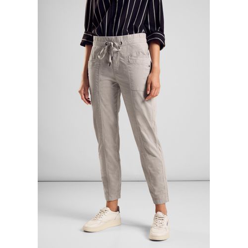 Jogger Pants STREET ONE, Damen, Gr. 44, Länge 28, beige (stone beige), Web, 98% Baumwolle, 2% Elasthan, unifarben, casual, loose fit knöchelfrei, Hosen, in Cord-Optik