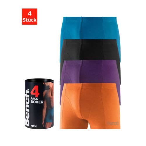 Boxer BENCH. Gr. L, bunt (schwarz, türkis, orange, lila) Herren Unterhosen in der Dose mit kleinem Logodruck auf dem Bein