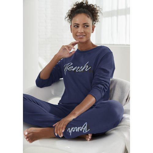 Sweatshirt BENCH. LOUNGEWEAR Gr. 32/34, blau (navy) Damen Sweatshirts mit Logodruck und Stickerei, Loungeanzug