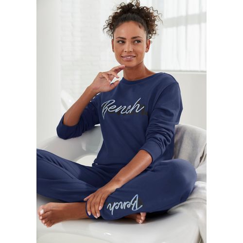 Sweatshirt BENCH. LOUNGEWEAR Gr. 36/38, blau (navy) Damen Sweatshirts mit Logodruck und Stickerei, Loungeanzug