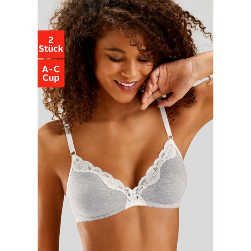 Bralette-BH PETITE FLEUR Gr. 75, Cup C, grau (hellgrau, meliert, weiß) Damen BHs Wäsche Teenie-BH BH BH-Set ohne Bügel aus Baumwolle mit Spitze