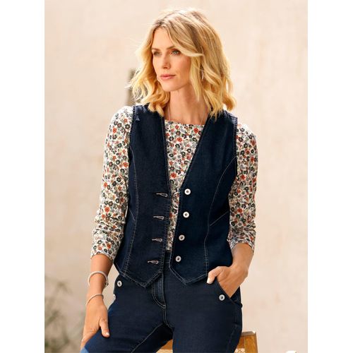 Jeansweste INSPIRATIONEN, Damen, Gr. 42, blau (dunkelblau), 81% Baumwolle, 17% Polyester, 2% Elasthan, unifarben, Westen