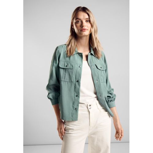 Blouson STREET ONE, Damen, Gr. 36, grün (seafoam grün), Stoff, 93% Viskose, 7% Polyester, unifarben, casual, normal normal, V-Ausschnitt, Langarm Bündchen, Jacken, in angenehmen Materialmix