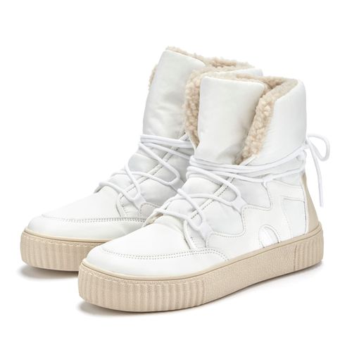Winterboots LASCANA, Damen, Gr. 37, weiß, Obermaterial: 50% Lederimitat, 50% Textilmaterial. Futter: 100% Textilmaterial. Decksohle: 100% Textilmaterial. Laufsohle: 100% Synthetik, mehrfarbig, casual, Schuhe, mit Warmfutter, Snowboots, Schnürstiefelette, Winterstiefel