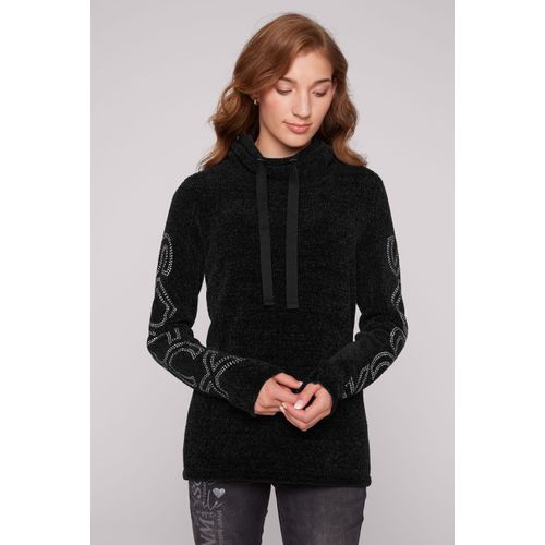 Rollkragenpullover SOCCX, Damen, Gr. L, schwarz, Material: 80% Polyester, 20% Baumwolle, bedruckt, casual, lässig geschnitten normal, Rundhals, Langarm eingesetzt Bündchen, Pullover, aus Flauschstrick